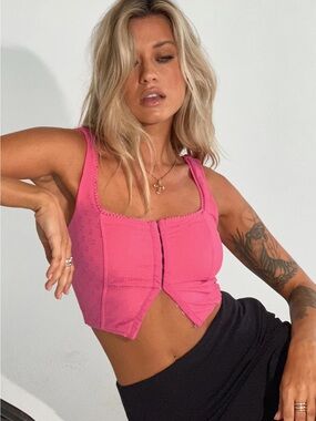 Princess Polly Bryleigh Corset Crop Top Hot Pink Lace Latch Front Y2K Festival